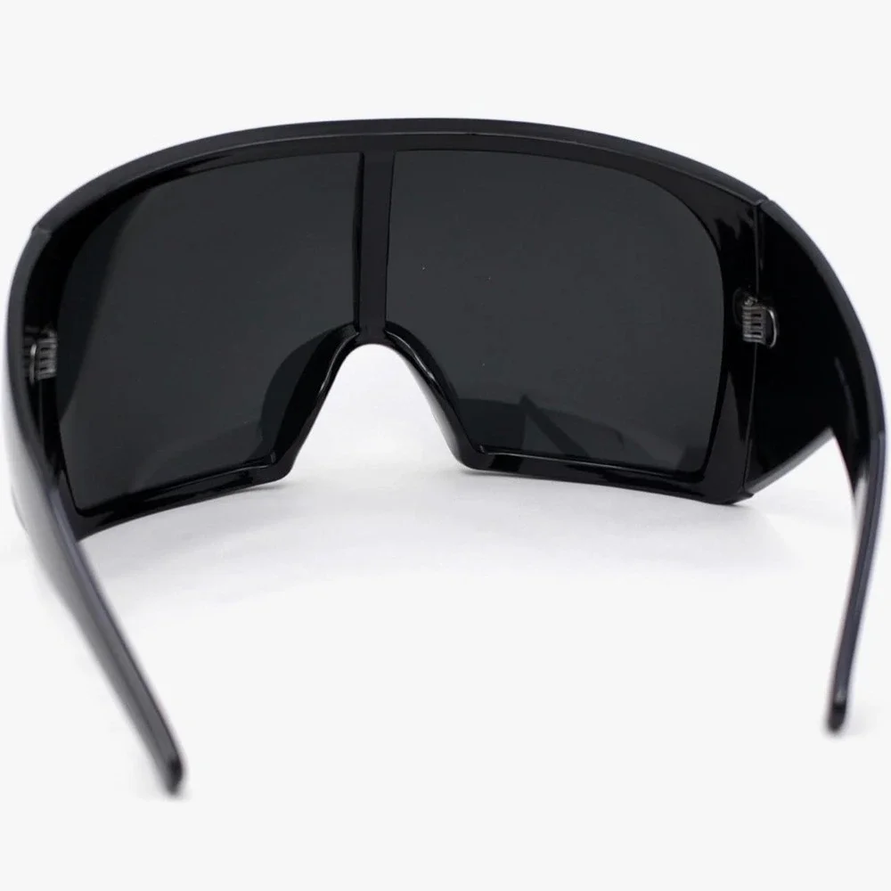 Oversized Shield Sunglasses Black Wrap Around Futuristic Cyberpunk Y2K Shades